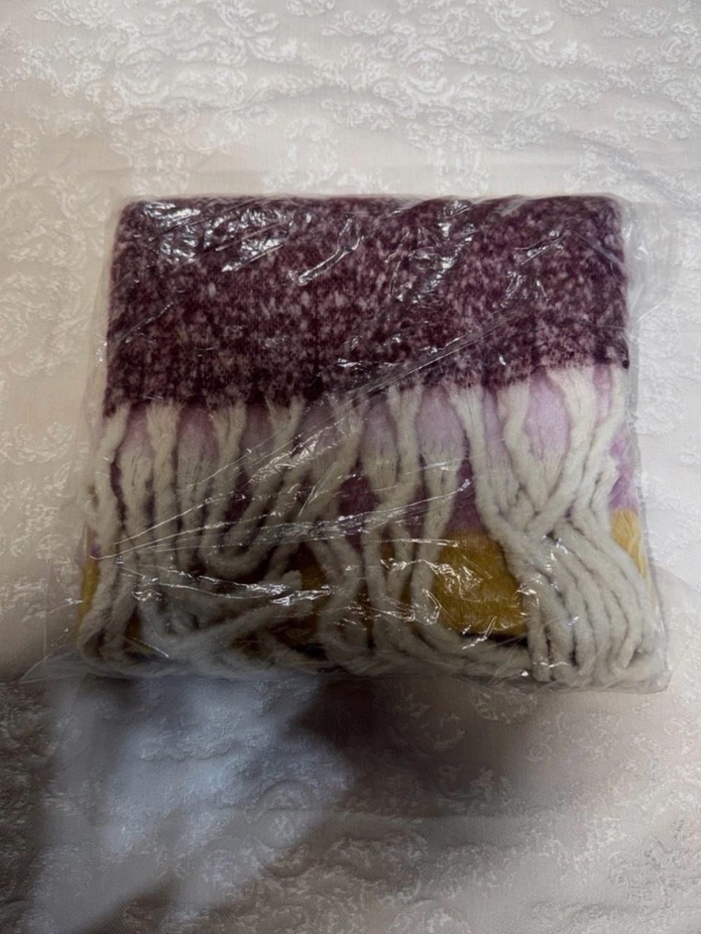Old Navy Brushed Purple Stripe Fringe Scarf One Size NWT